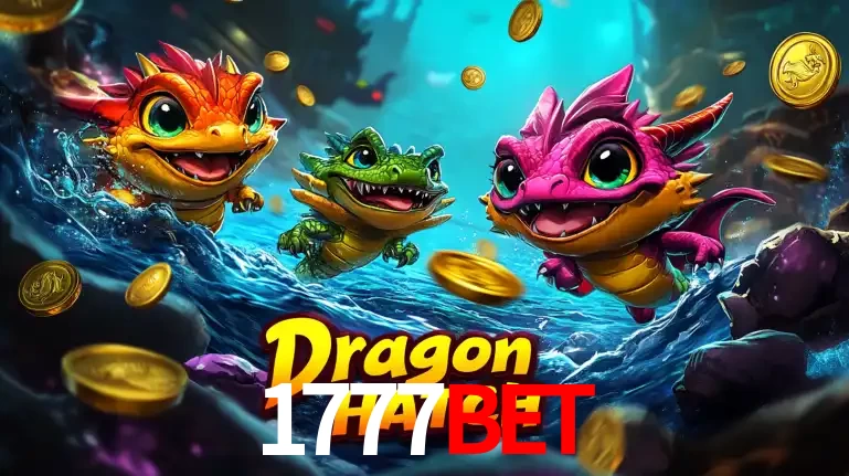 Arte promocional do jogo Dragon Hatch com três adoráveis dragões bebês nadando entre moedas de ouro, um dos slots mais divertidos para jogar no cassino 1777BET.