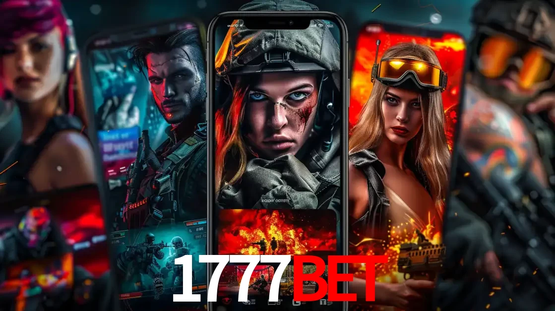 Montagem de telas de celular mostrando diversos personagens, masculinos e femininos, de um jogo de tiro, ilustrando a diversidade de equipes de e-sports para apostar no 1777BET.