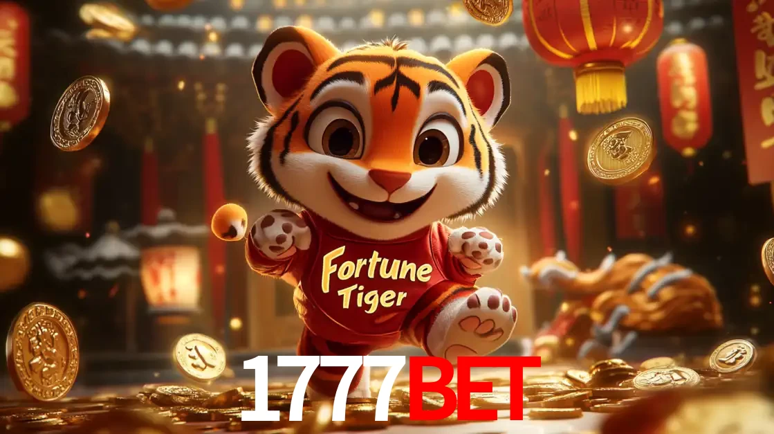 O alegre personagem do Fortune Tiger correndo sobre um caminho de moedas de ouro, simbolizando os grandes prêmios e a diversão do popular jogo de slot do 1777BET.